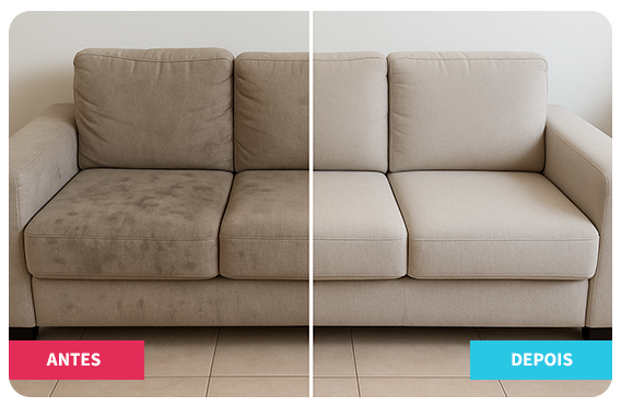 Antes e depois de sofá limpo - transformação impressionante
